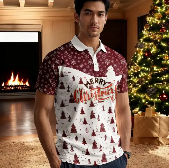 Polo imprimé sur le thème de Noël pour hommes et femmes
