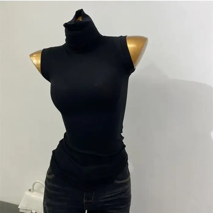 Débardeur moulant sans manches à col montant pour femme