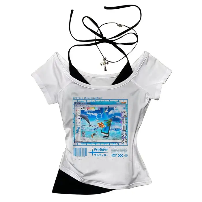 T-shirt Frutiger Aero pour femme, streetwear coréen, vêtements coréens, t-shirt pastel confortable, 