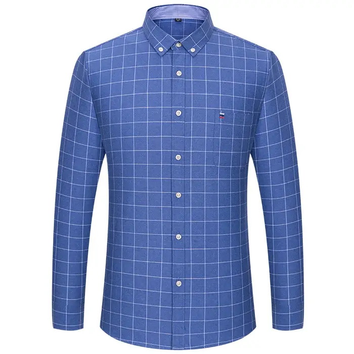 100% coton Oxford hommes chemises à carreaux homme d'affaires décontracté haute qualité à manches longues poche chemise