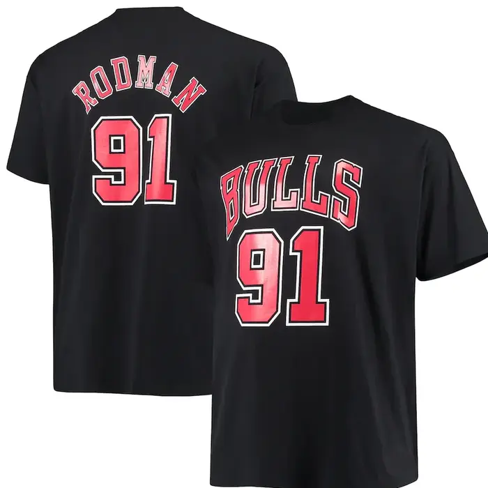 T-shirt en coton noir avec le nom et le numéro de johnny Rodman
