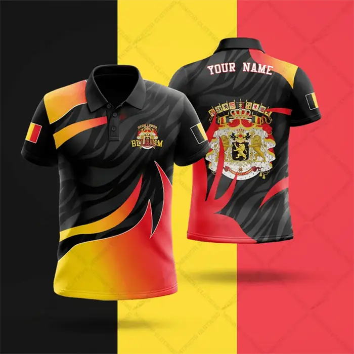Polo personnalisé avec drapeau belge et motif flamboyant