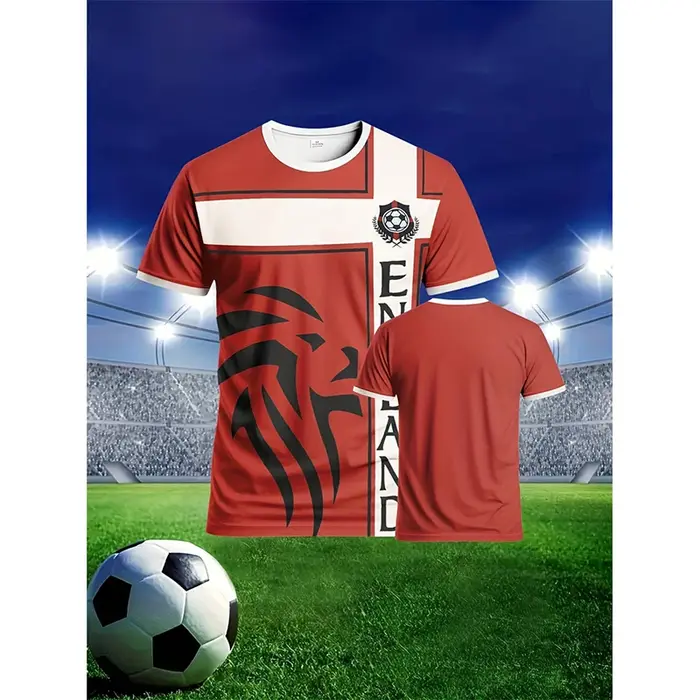 Été Angleterre Drapeau Hommes Football T-shirt 3D Impression Graphique Décontracté Sport Manches Courtes T-shirts En