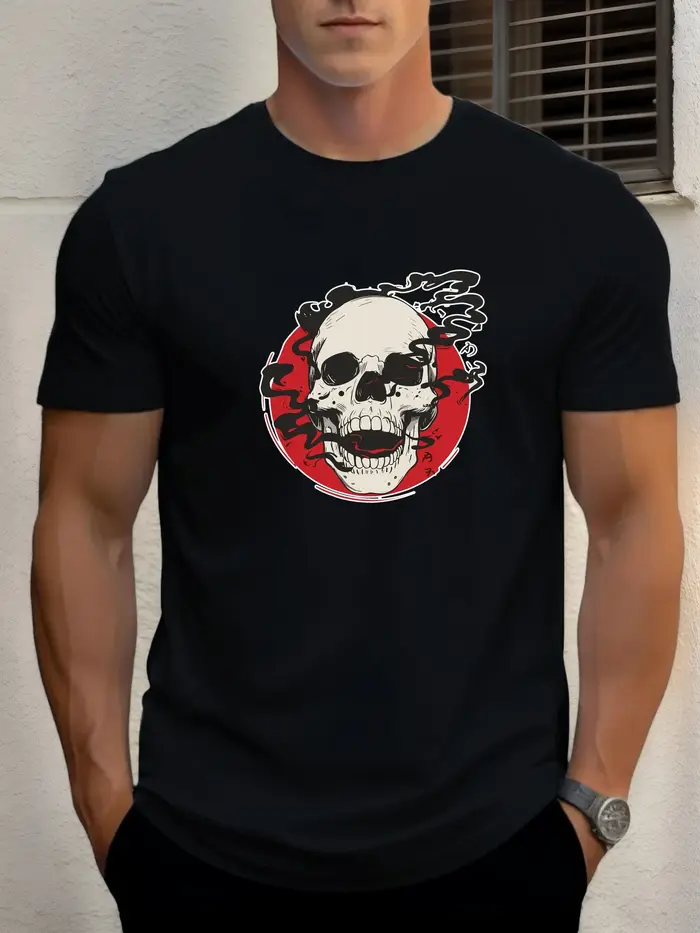 T-shirts pour hommes crâne 100 % coton impression graphique été t-shirt col rond décontracté respira