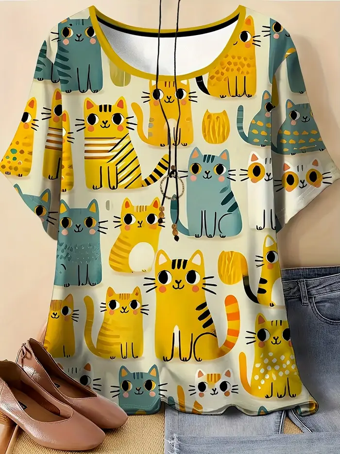 T-shirt pour femmes, imprimé chat 3D