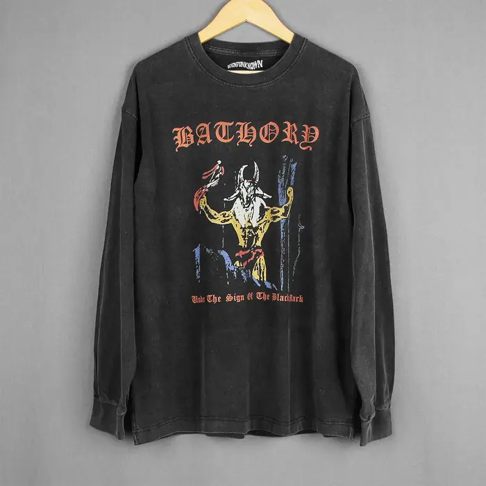 Bathory T-Shirt sous le signe du Black Mark Venom Burzum noir métal manches longues courtes lavé coton vêtements pour hommes chemise