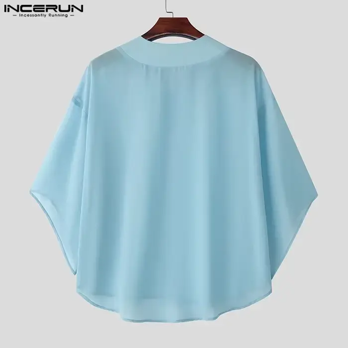INCERUN hommes t-shirt couleur unie col en V demi manches surdimensionné mâle
