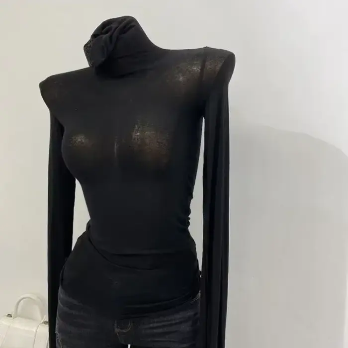 Gros Sexy Base Slim t-shirts tas col femmes automne haute résistance haut serré à manches longues co