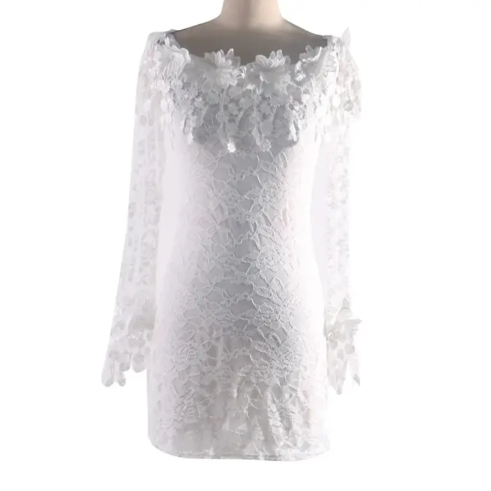 Robe courte en dentelle blanche pour femme
