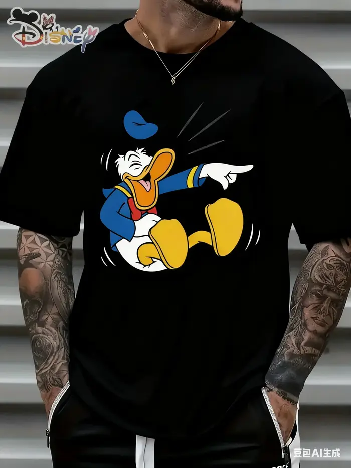 T-shirt en coton imprimé Donald Duck, nouvelle tendance estivale 2026, décontracté, ample, à manches