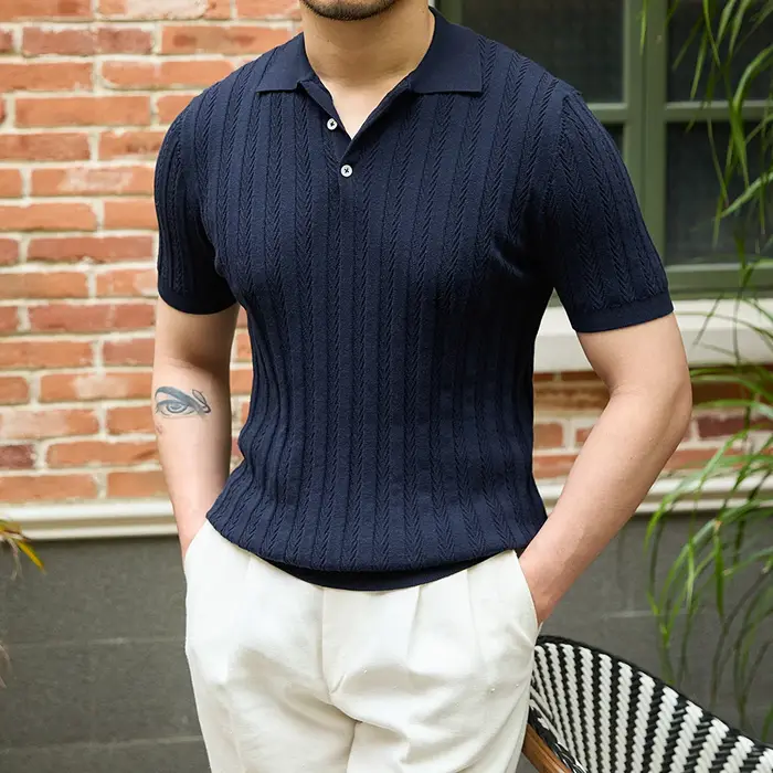 Mr. Lusan-Polo Jacquard à Revers à oral rons pour Homme