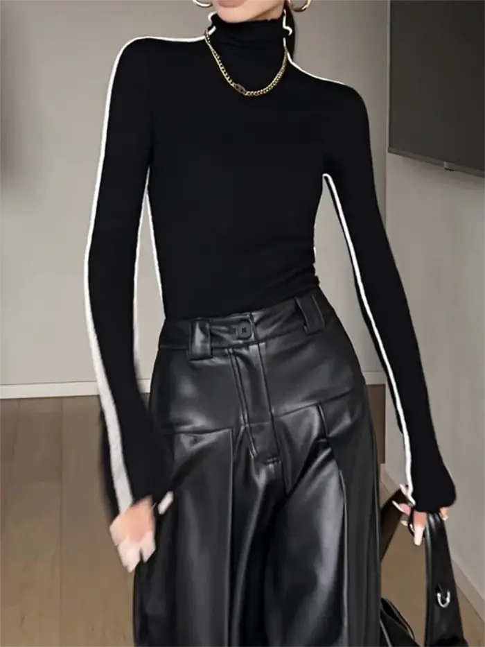 Mode col haut T-shirt femmes automne hiver