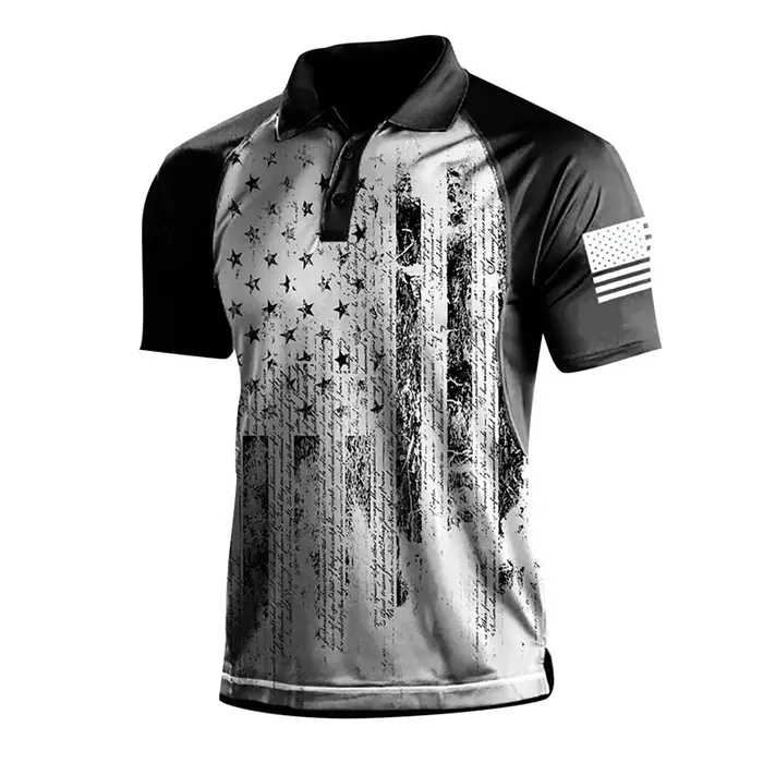Polo à manches courtes imprimé 3D USA Feel pour hommes