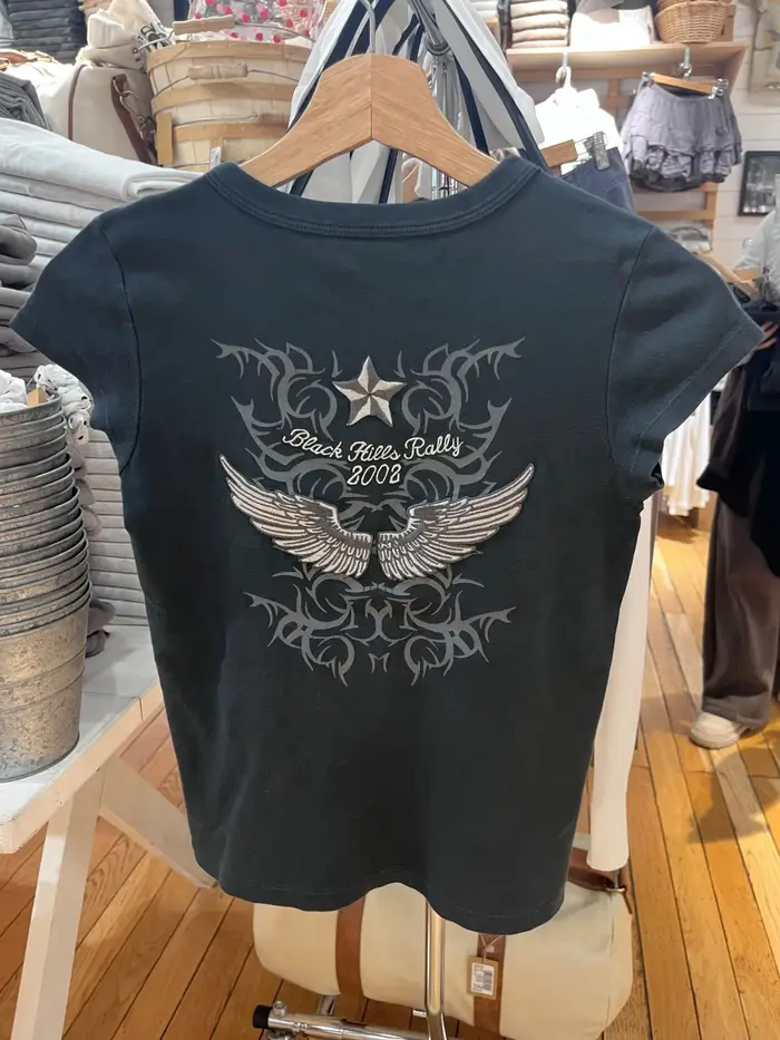 Nouveau T-shirt Femme Brodé Aile Arrière Col Rond Manches Courtes Été Vintage Streetwear Coton