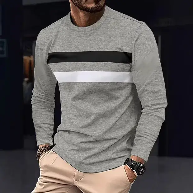 Nouveau t-shirt à manches longues pour hommes, col rond décontracté, un incontournable pour un usage