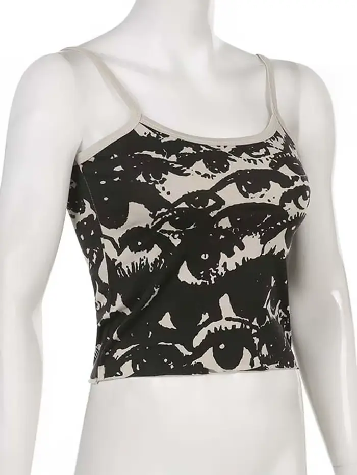 T-shirt Gothique à Manches Courtes pour Femme, Vêtement avec Bretelles Blanches, Streetwear, Harajuk