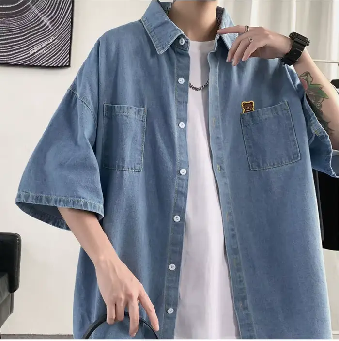 Chemise d'été en jean à manches courtes pour homme