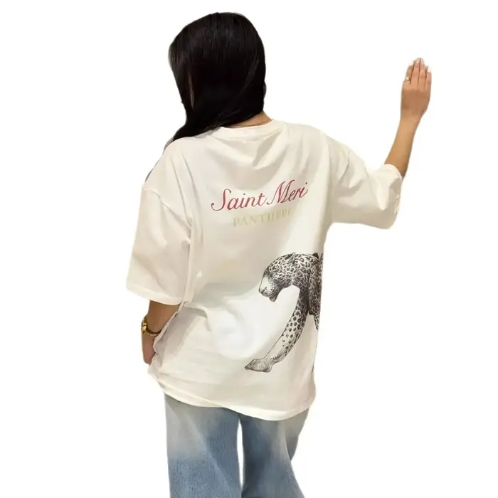 T-shirt ample en coton 100% imprimé panthère française pour femmes