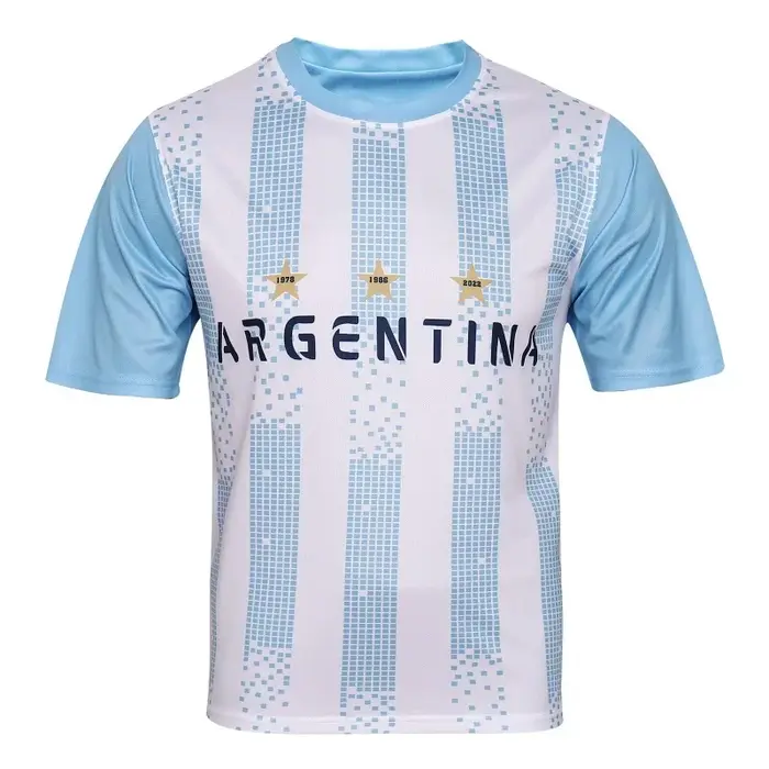 Maillot de football Argentine 3 étoiles pour hommes – T-shirt patriotique à manches courtes – Tenues assorties pour la famille SunMay