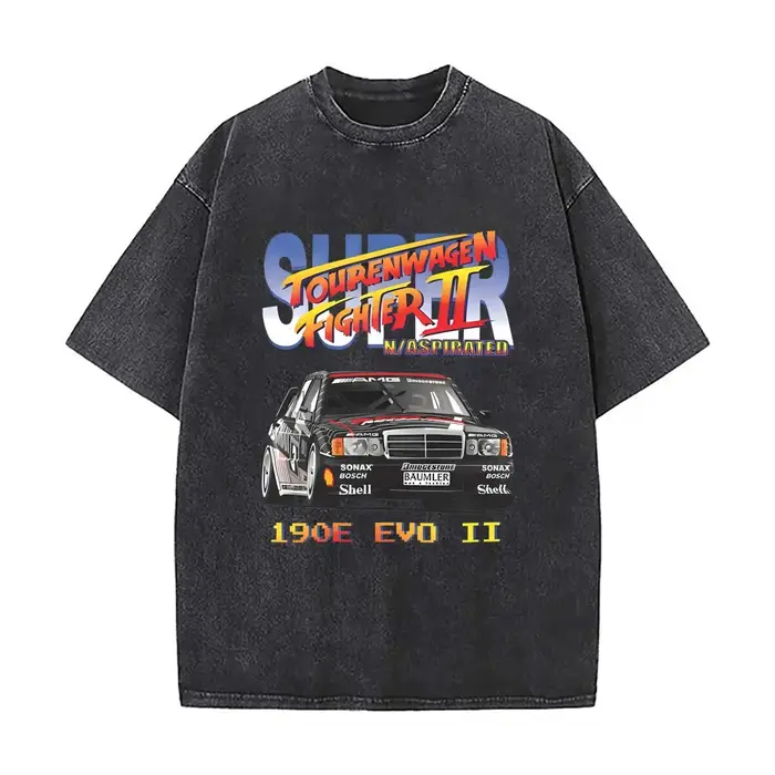 T-Shirts délavés Mercedeess 190E voiture Dtm Tourenwagen Fighter 2 T-Shirts Harajukkuu Streetweaarr 
