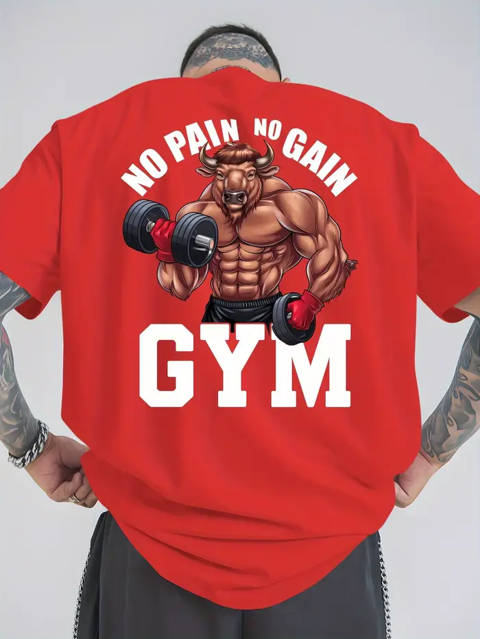 T-shirt de sport NO PAIN NO GAIN pour hommes et femmes, en coton, streetwear, oversize, mode sportiv