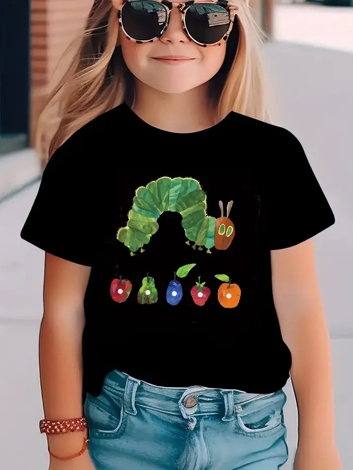 T-shirt imprimé avec motif d'animaux et de fruits