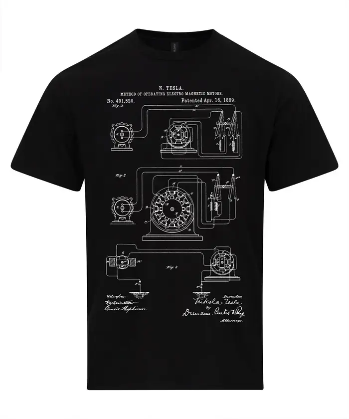 Nikola Tesla moteur d'exploitation breveté célèbre inventeur T-shirt Science et Innovation technolog