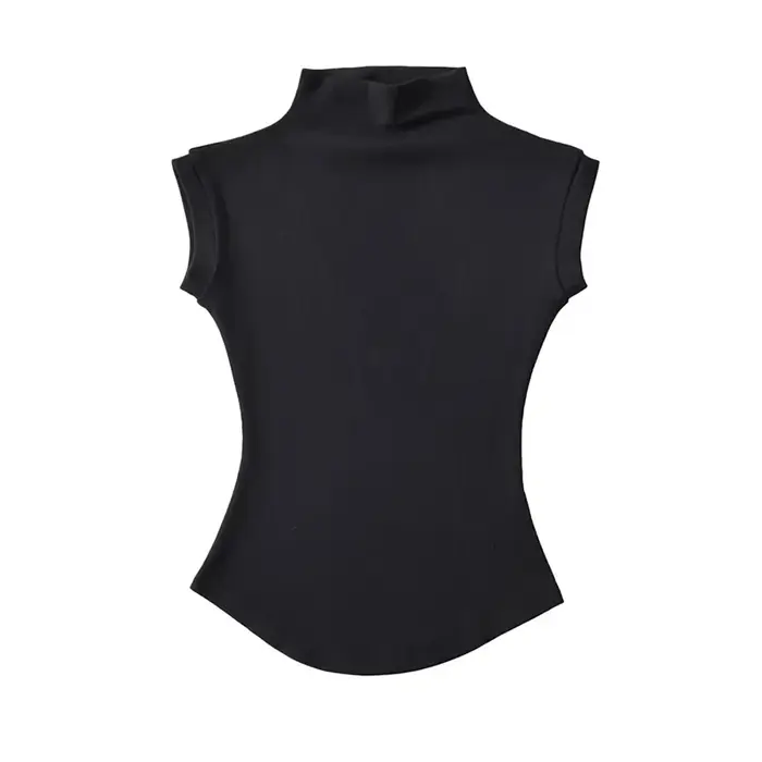Femmes été Sexy col roulé sans manches T-Shirts hauts solide coupe ajustée pulls