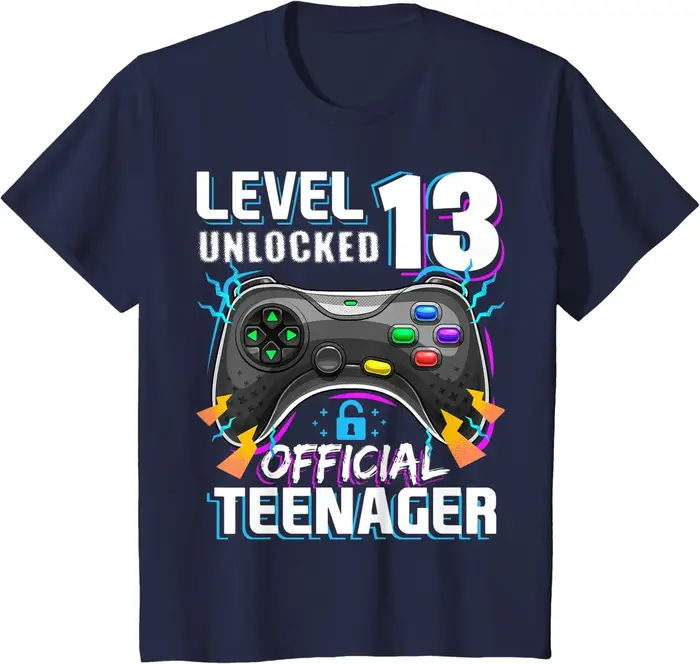 T-Shirt de niveau 13 pour adolescent, jeu vidéo officiel, débloqué, pour anniversaire
