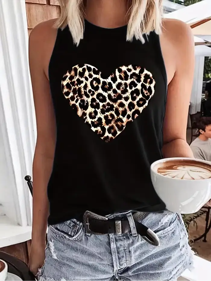 T-shirt imprimé léopard et cœur pour femmes