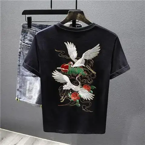 Tendance nationale T-shirt à manches courtes hommes 2025 nouveau T-shirt brodé haut décontracté d'ét