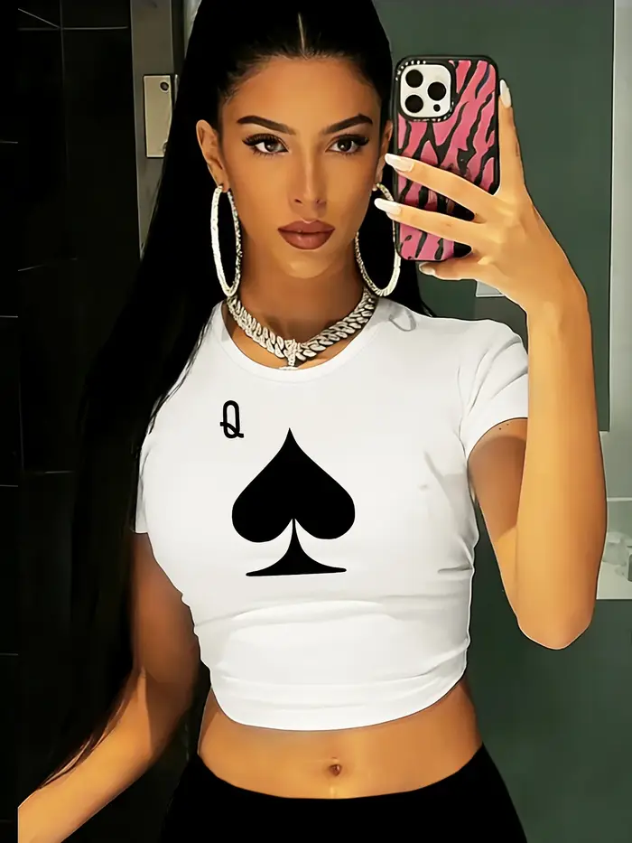Crop top blanc pour femme avec imprimé pique noire