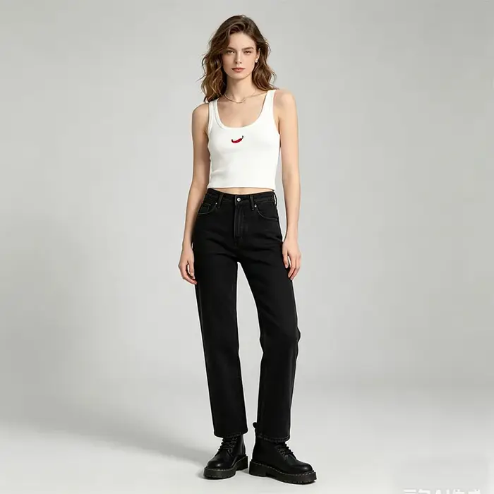 Débardeur sans manches pour femme - Gilet côtelé à col rond avec broderie Chili