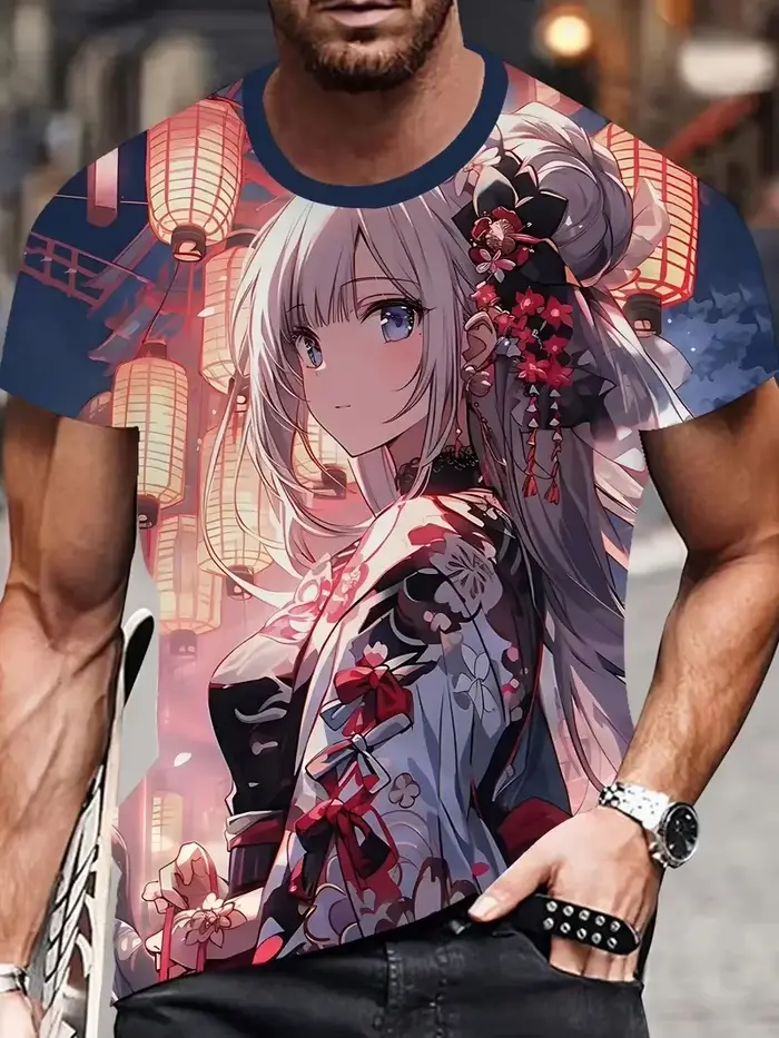 T-shirt homme imprimé 3D Anime Samurai Girl