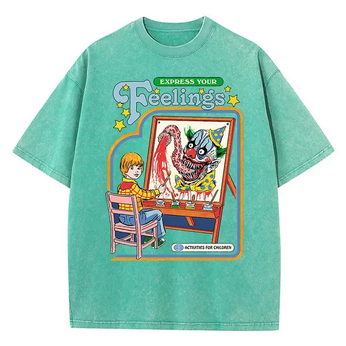 Expressez vos sentiments dessiner un Clown lavé rétro hommes t-shirts mode rue respirant