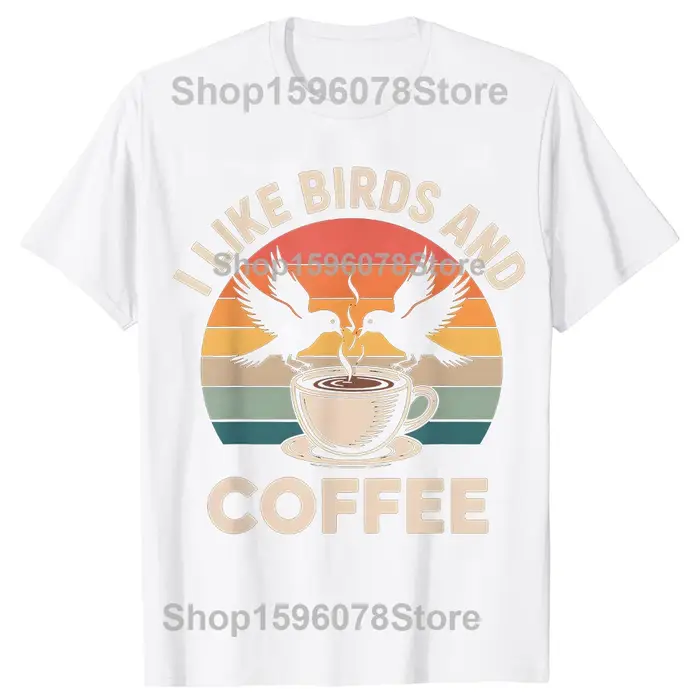 T-shirts drôles « J'aime les oiseaux et le café » pour hommes et femmes, t-shirt mode, art observati