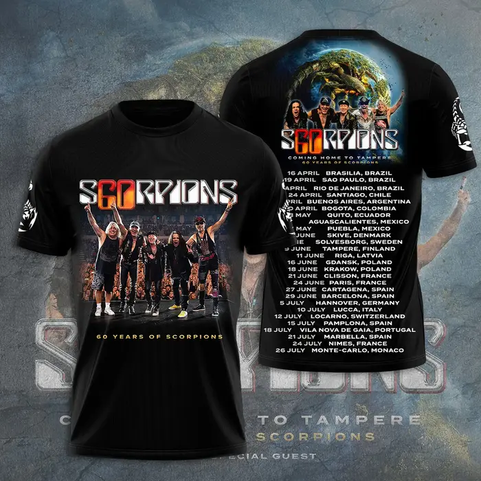 2026 Rock Scorpions Band 2025 Tour T-shirt imprimé en 3D hommes femmes mode Hip Hop