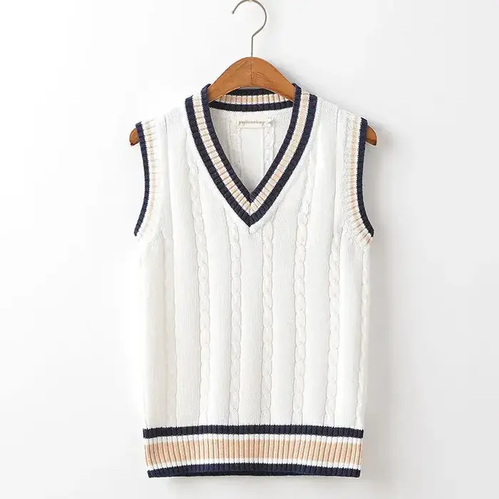 Chandails tricotés blancs rayés pour hommes, bleu, sans manches, vêtements pour hommes, col en V, gi