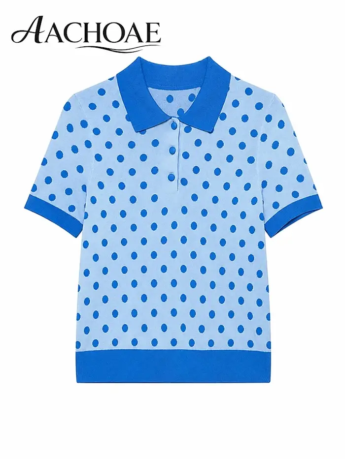 AACHOAE – polo en tricot à pois pour femmes