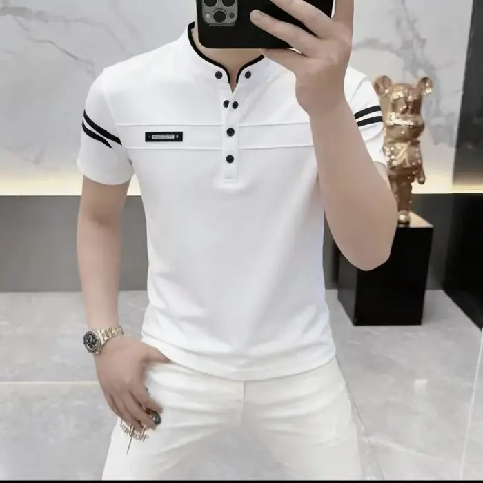 T-shirt d'été pour homme à col Henry