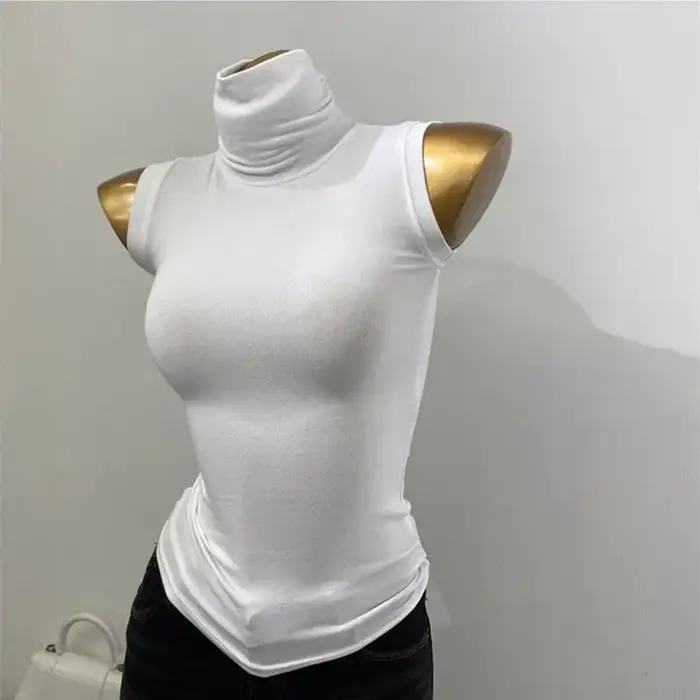 Débardeur moulant sans manches à col montant pour femme
