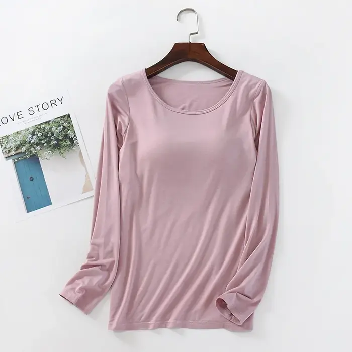 T-shirt à manches longues avec coussretours de poitrine pour femme