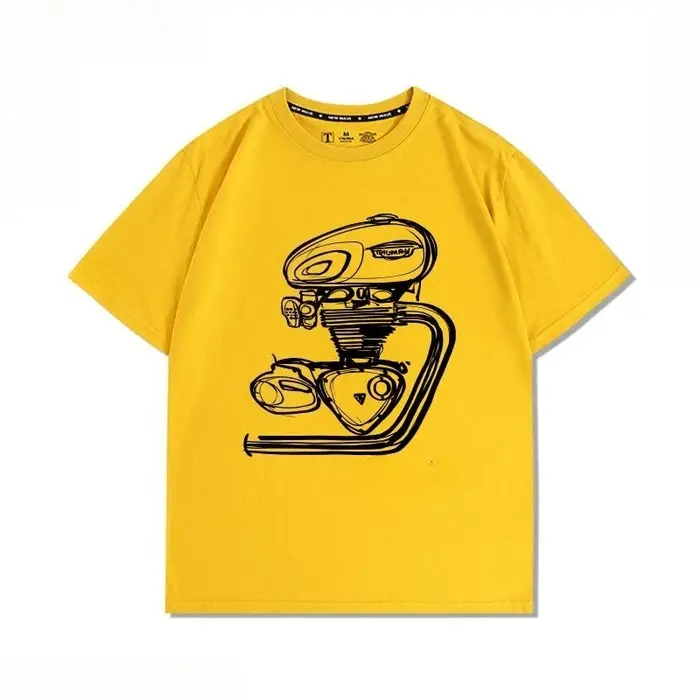 T-shirt imprimé rétro T120 modifié pour moteur de moto, pour les amateurs de voitures, chemise ample