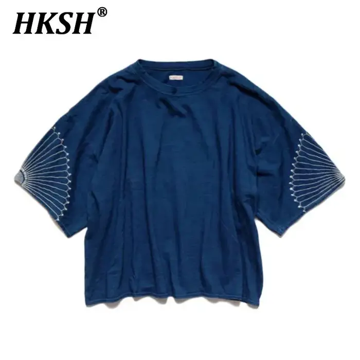 HKSH printemps été nouveaux hommes marée Punk japonais T-shirt coton motif de broderie unisexe demi-longueur manches t-shirts Chic haut HK2355