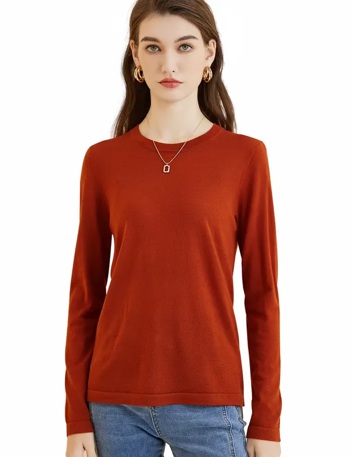 T-shirt à col rond en laine mérinos pour femme