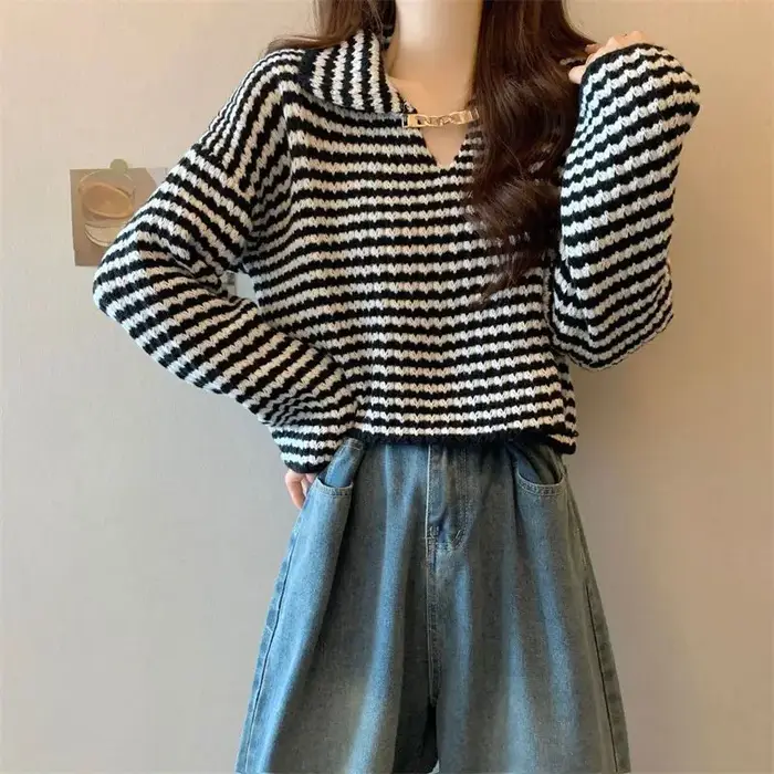 Chandails tricotés courts pour femmes suéteres jeunes De Mujer Style japonais pull attrayant automne basique solide