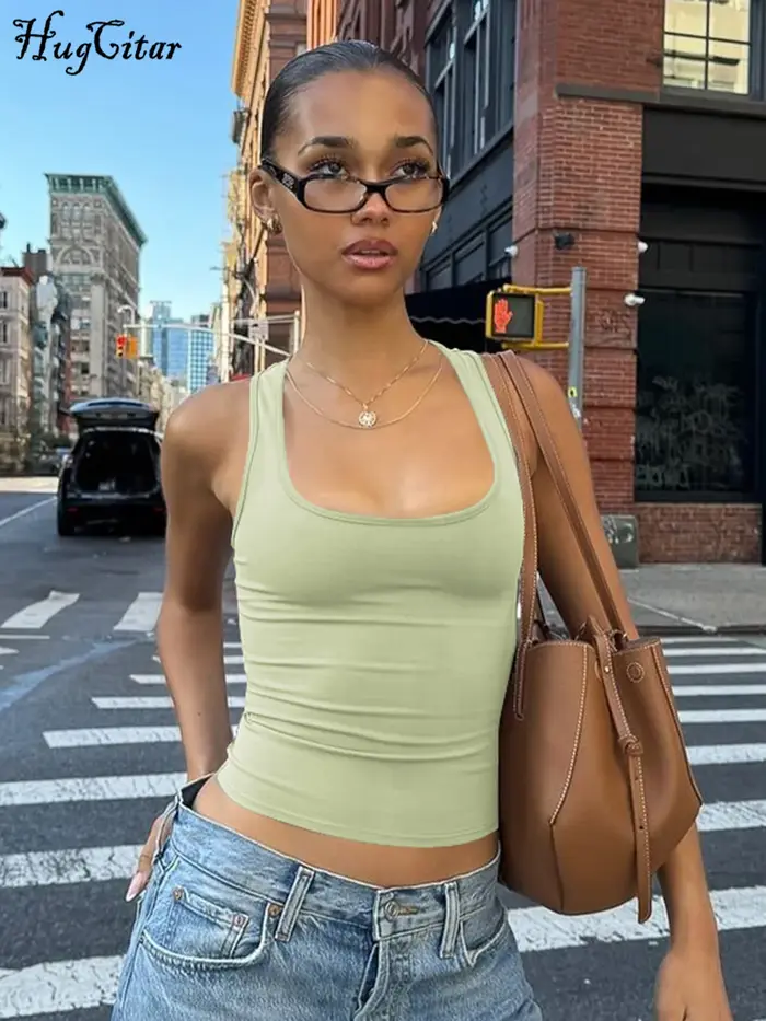 Hugcitar 2025 été bretelles solides Sexy mince culture débardeur femmes décontracté Y2K vêtements Streetwear fête Sport Festivak vente en gros