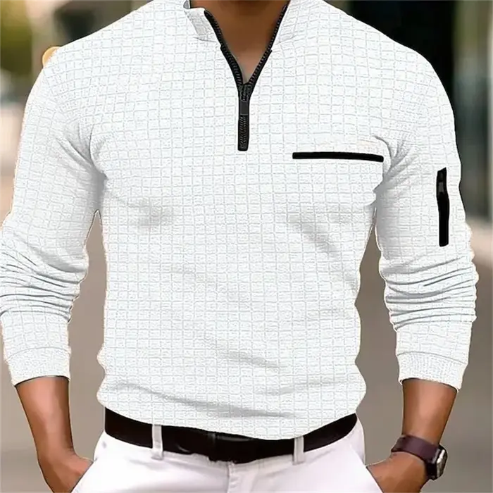 POLO carré rayé à manches longues pour hommes