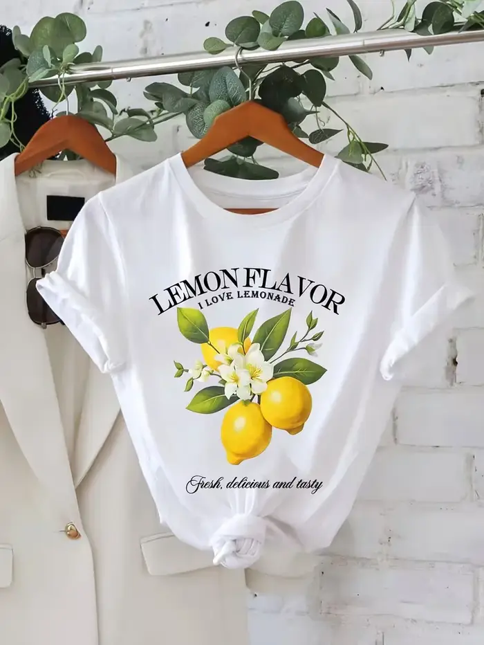 T-shirt imprimé citron pour femme – Manches courtes légères et respirantes