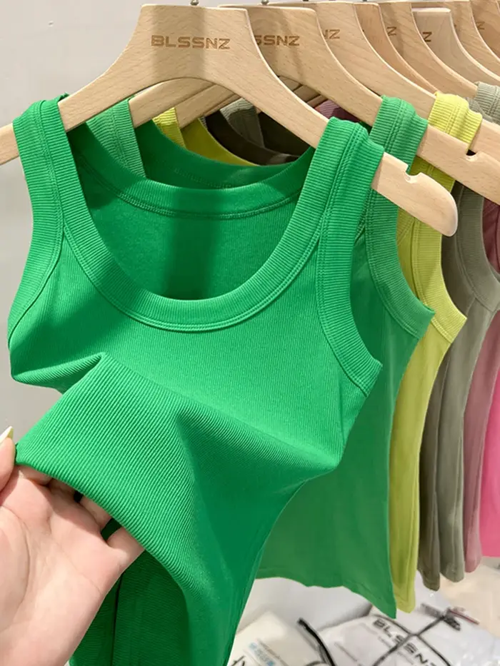 Zjaiss femmes solide col rond côtelé débardeur Camisole femmes 2026 été basique élastique débardeur